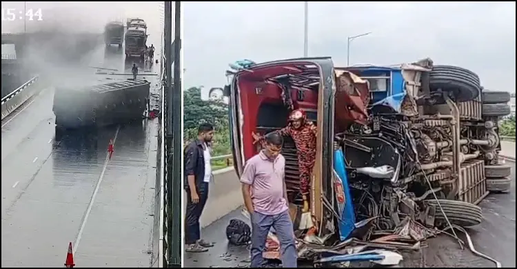 পদ্মা সেতুর মাওয়া প্রান্তে বাস উল্টে আহত ১০