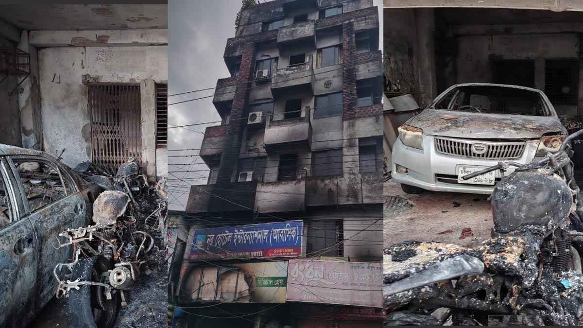 শরীয়তপুরে হোটেলে আগুন, ছাদে উঠে রক্ষা পেলেন ১৭ জন